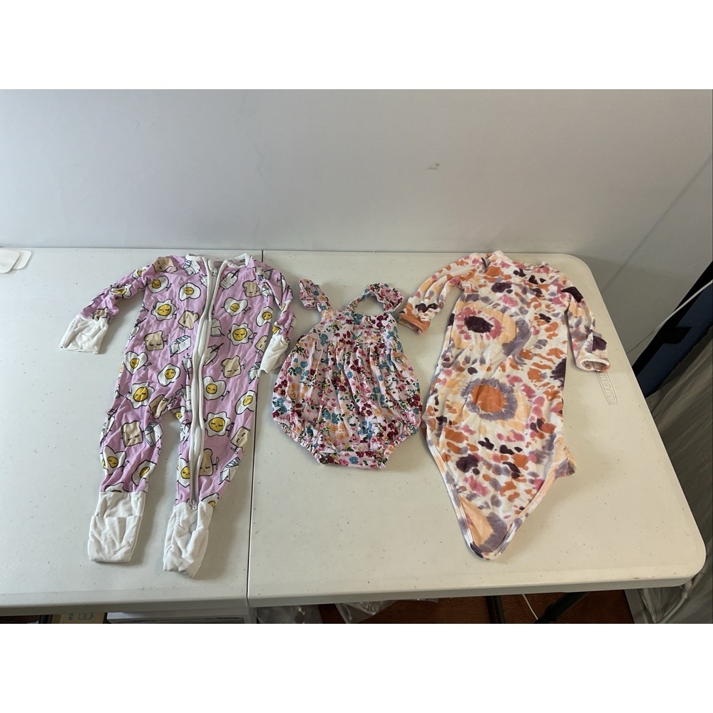 Lot of 3 bamboo Girls Little sleepies Zippy, posh‎ Romper, angel dear gown 0-3
